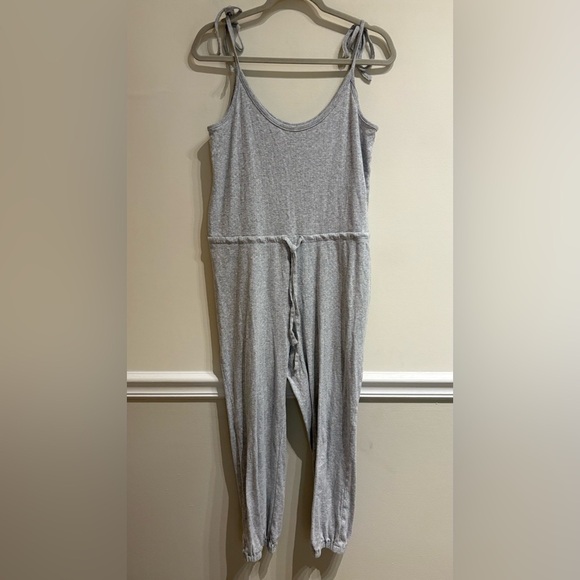Madewell Knit Pointelle Tie-Strap Pajama Jumpsuit Heather Baby Grey Size Small - Picture 5 of 8